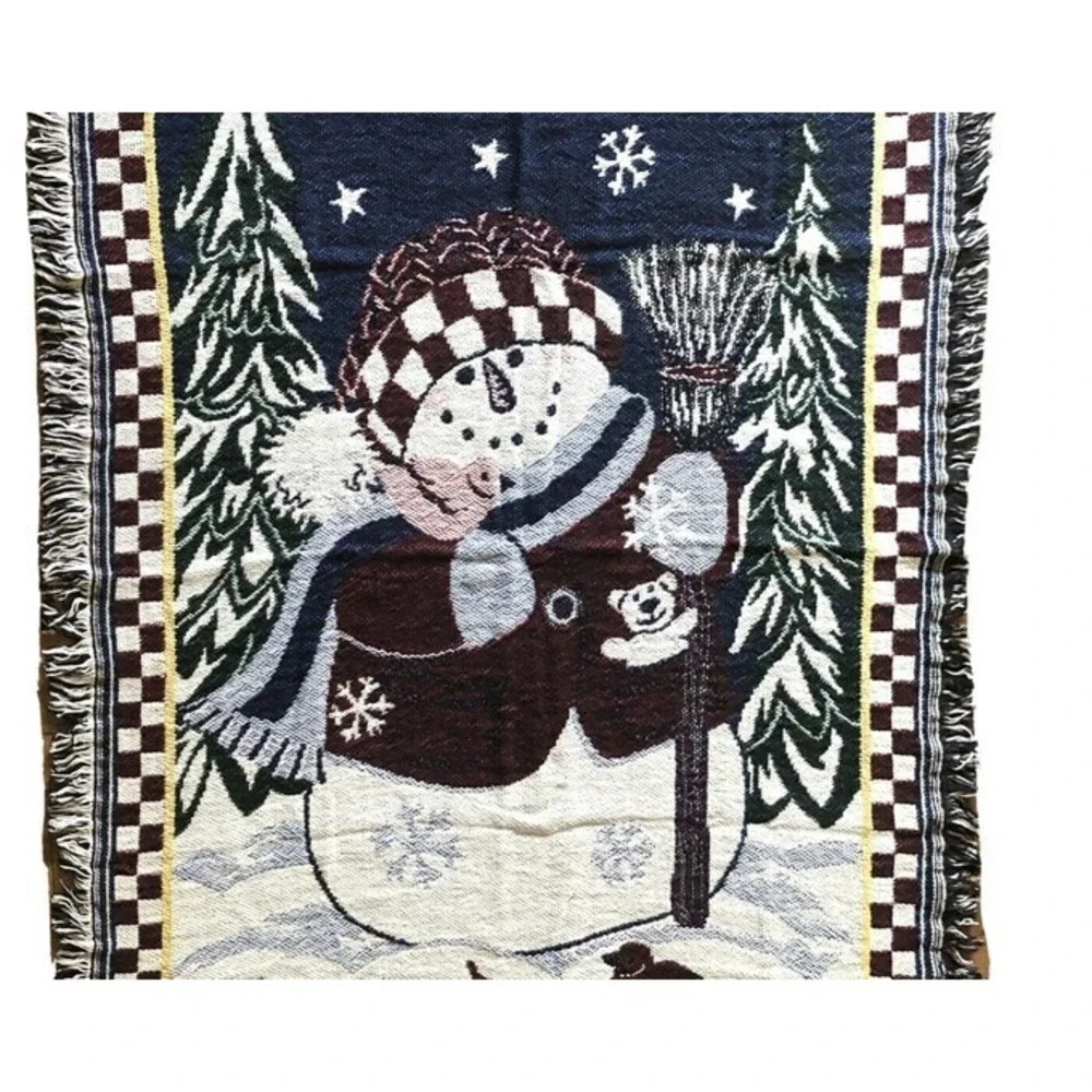 New Snowman Tapestry Throw Blanket Fringed 38